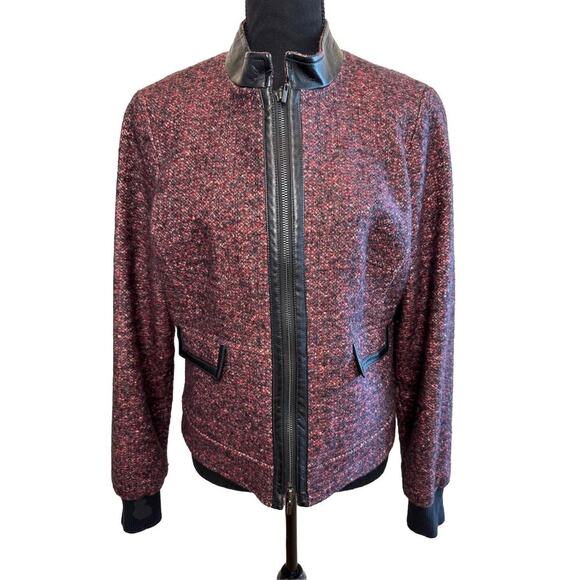 WORTH New York Wool Jacket Blazer Tweed Womens 12 Full Front Zipper Ribbed Cuffs - Picture 1 of 10